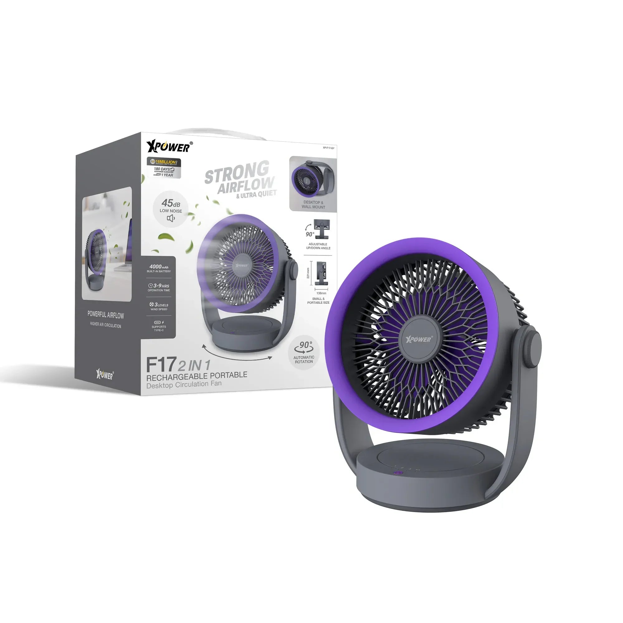 Xpower F17 Portable Desktop Circulation Fan - Grey - Tashqila Xpower F17 Portable Desktop Circulation Fan - Grey - Tashqila
